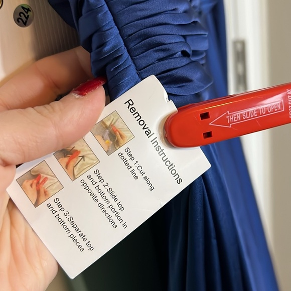 NWT Ieena for Mac Duggal Blue One Shoulder Bishop Sleeve Flowy Gown - 67866 - Picture 8 of 9